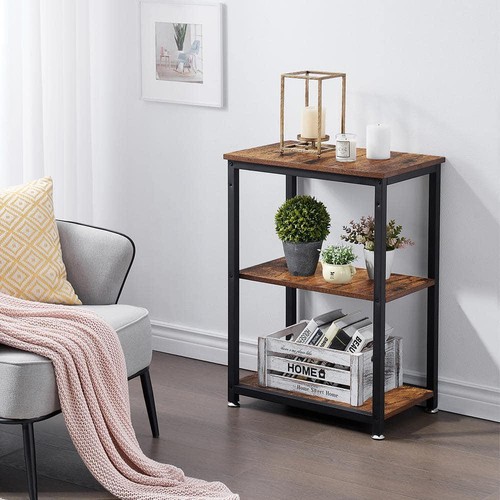 VECELO Side Table 13.8"W x 21.6"D x 30"H Rectangle Brown Finish w/ Metal Frames - Picture 8 of 9