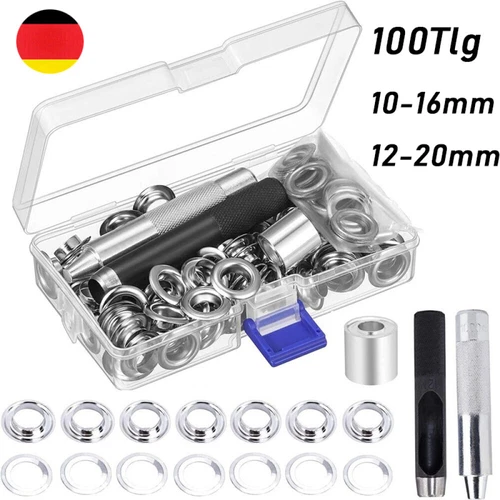 100x Ösen Planenöse Set 10-16 12-20mm Ösenstempel Locheisen Ösenzange Öse Satze - Bild 2 von 21