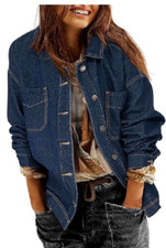 Women's Jean Jacket Boyfriend Button Up Long Sleeve  M 