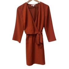 WAYF Burnt Orange Mini Wrap Dress Size Small Boho Chic, V-Neck, Long 3/4 Sleeve