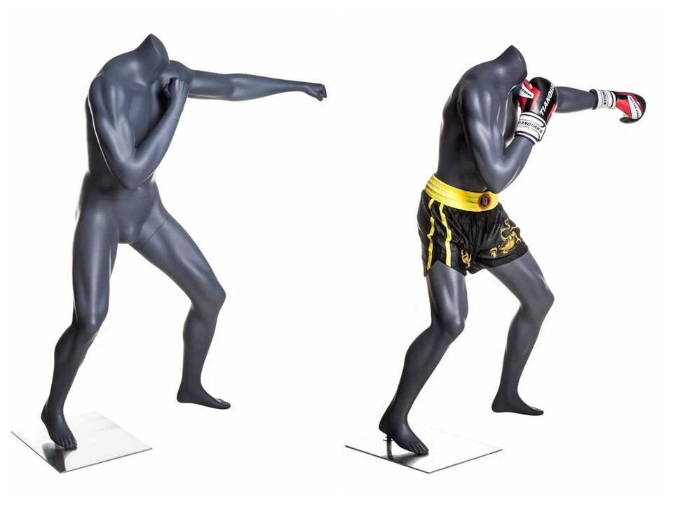 Manequim de boxe masculino adulto de fibra de vidro cinza fosco sem cabeça com base de metal - Imagem 4 de 4