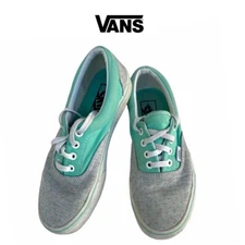 Vans Off The Wall Teal Gray Low Top Lace Up Skate Shoes Men 5.5 Women 7