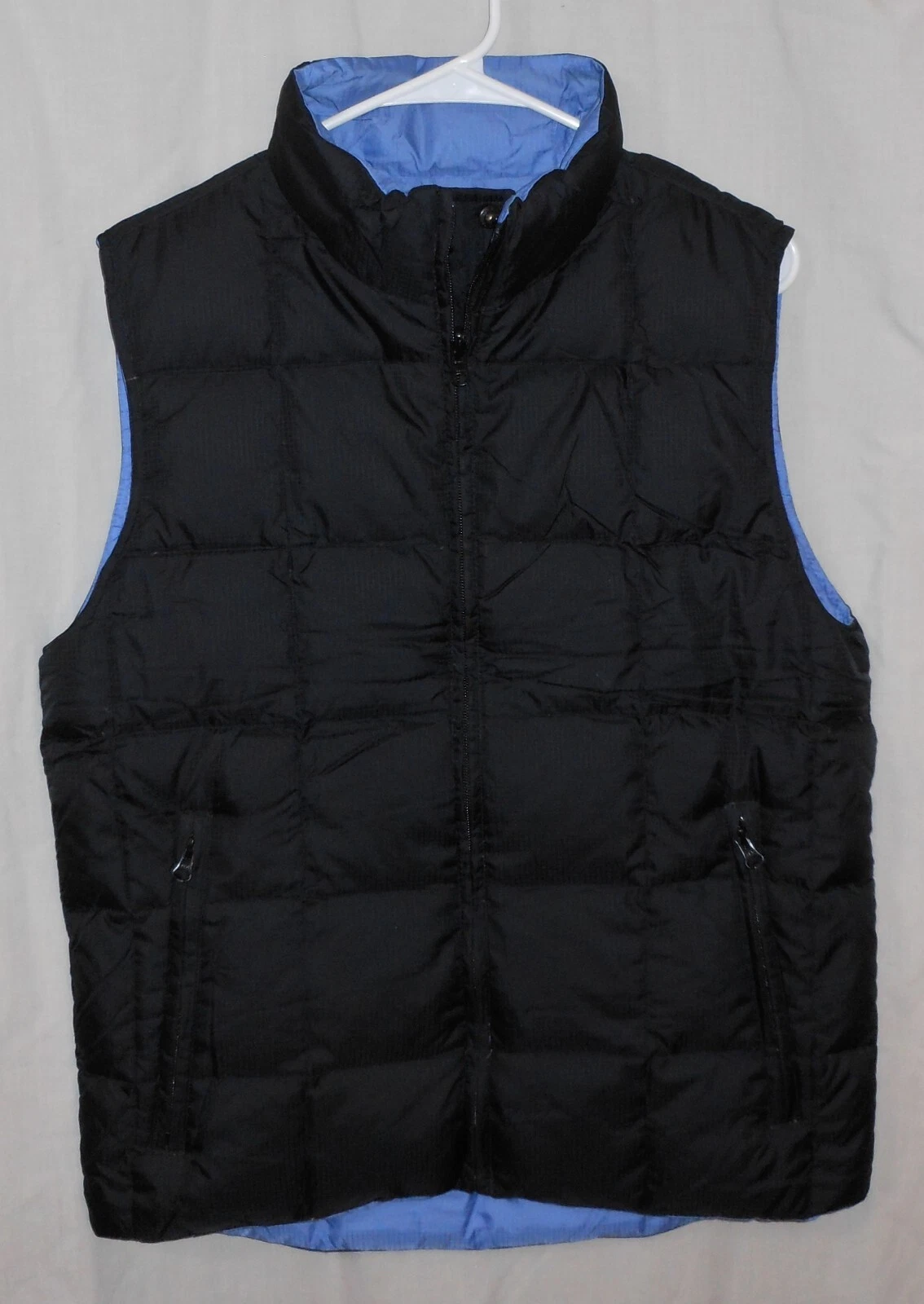 Down Vest Puffy Puffer Land's End Black/Blue Reversible Size Small