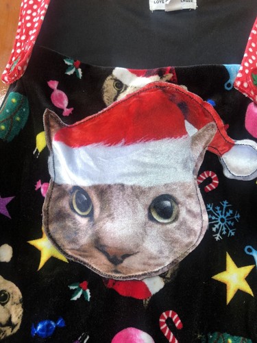 Love on a Hanger One Piece Christmas Bib Overalls Jumpsuit Cat Sz Medium Velour - Picture 4 of 9