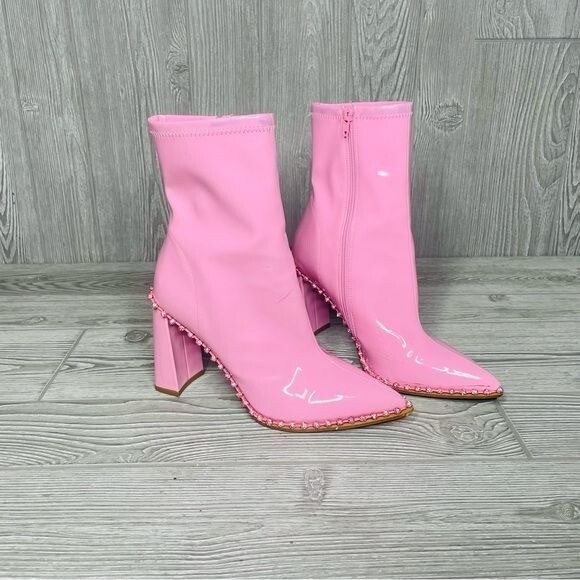 Pink Edita Steve Madden heel Boots patent leather pink w/ rhinestone sparkle