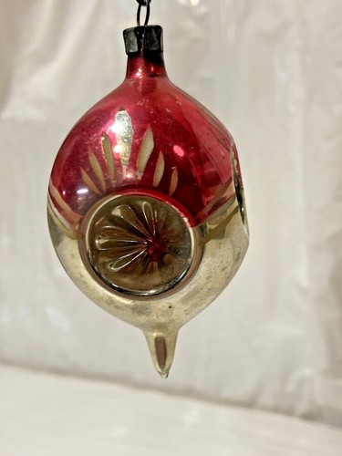 Vtg Quadruple Quad Indent TEARDROP Painted PINK Glass Christmas Ornament - Picture 2 of 8