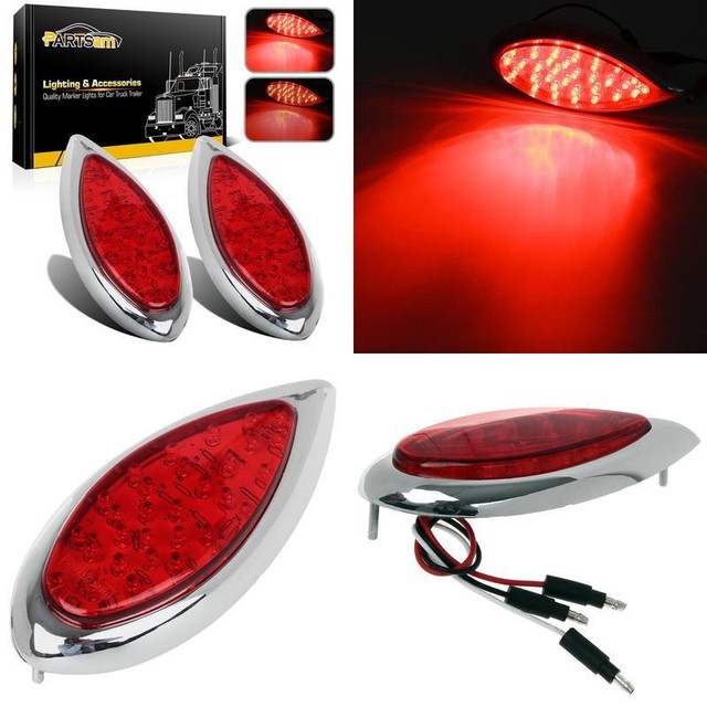 2 X Red Led Chrome Tear Drop Truck Trailer Stop Turn Brake Tail Lights