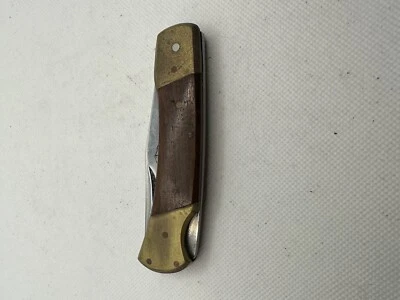 Couteau tigre de poche bois laiton & lame stainless en bel état - Photo 1/4