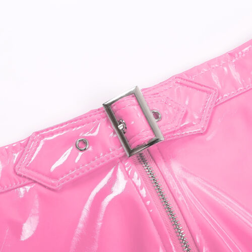 Womens Latex Wet Look Booty Shorts High Waisted Zipper Crotch Cheeky Hot Pants - Picture 69 of 70