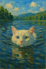 Cat Swimming Digital  Image Picture Photo Wallpaper Background Desktop Print Mug