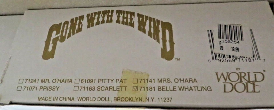 Lo que el viento se llevó 1989 12" retrato Belle Whatling por World Doll LE #71181 Foto 3 de 3