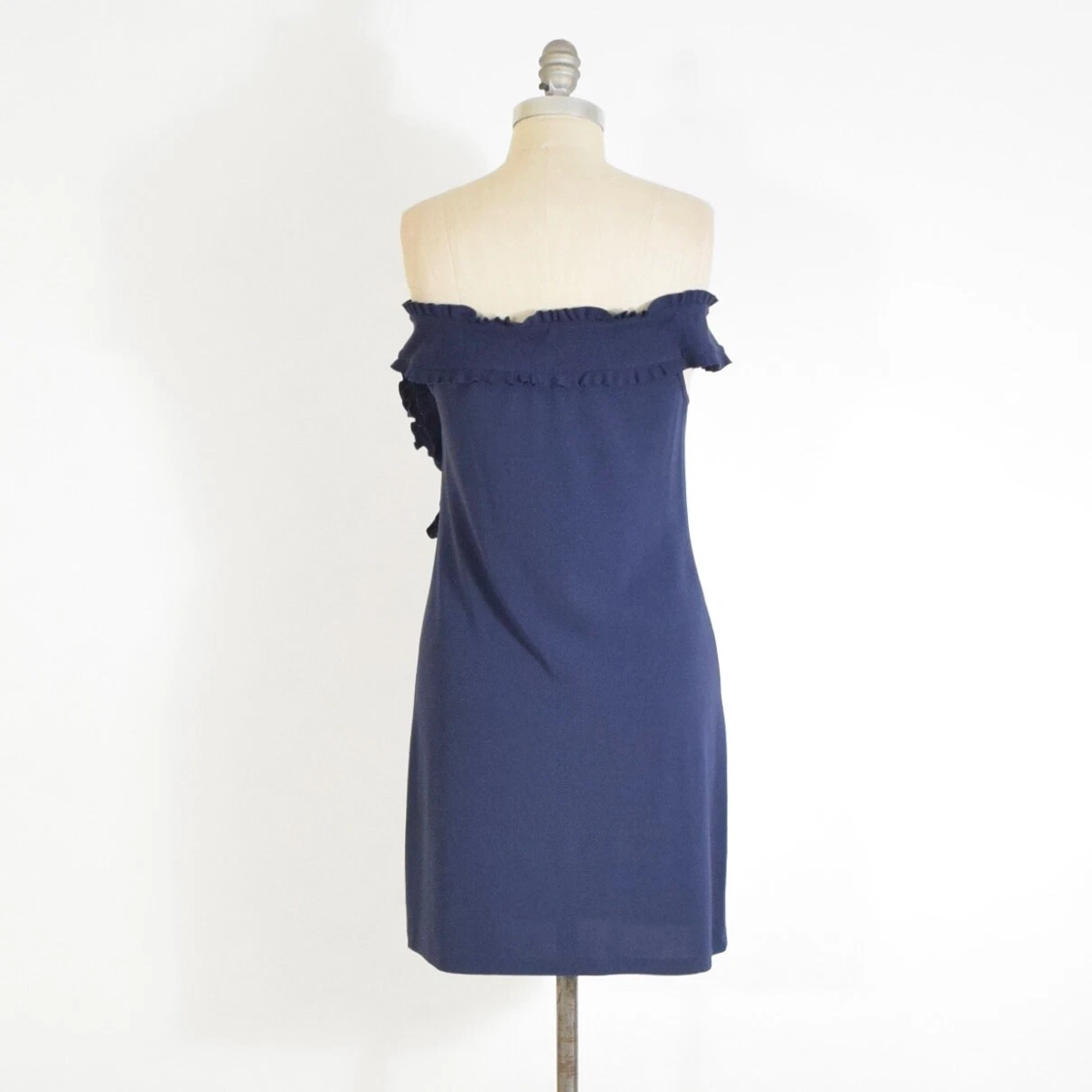 Abito ROSSO Valentino XS Blu Navy Stretch Opaca Maglia Spalla Mini Shift