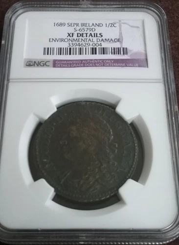IRELAND September 1689 1/2 Half Crown Slabbed Certified Graded NGC XF Devices