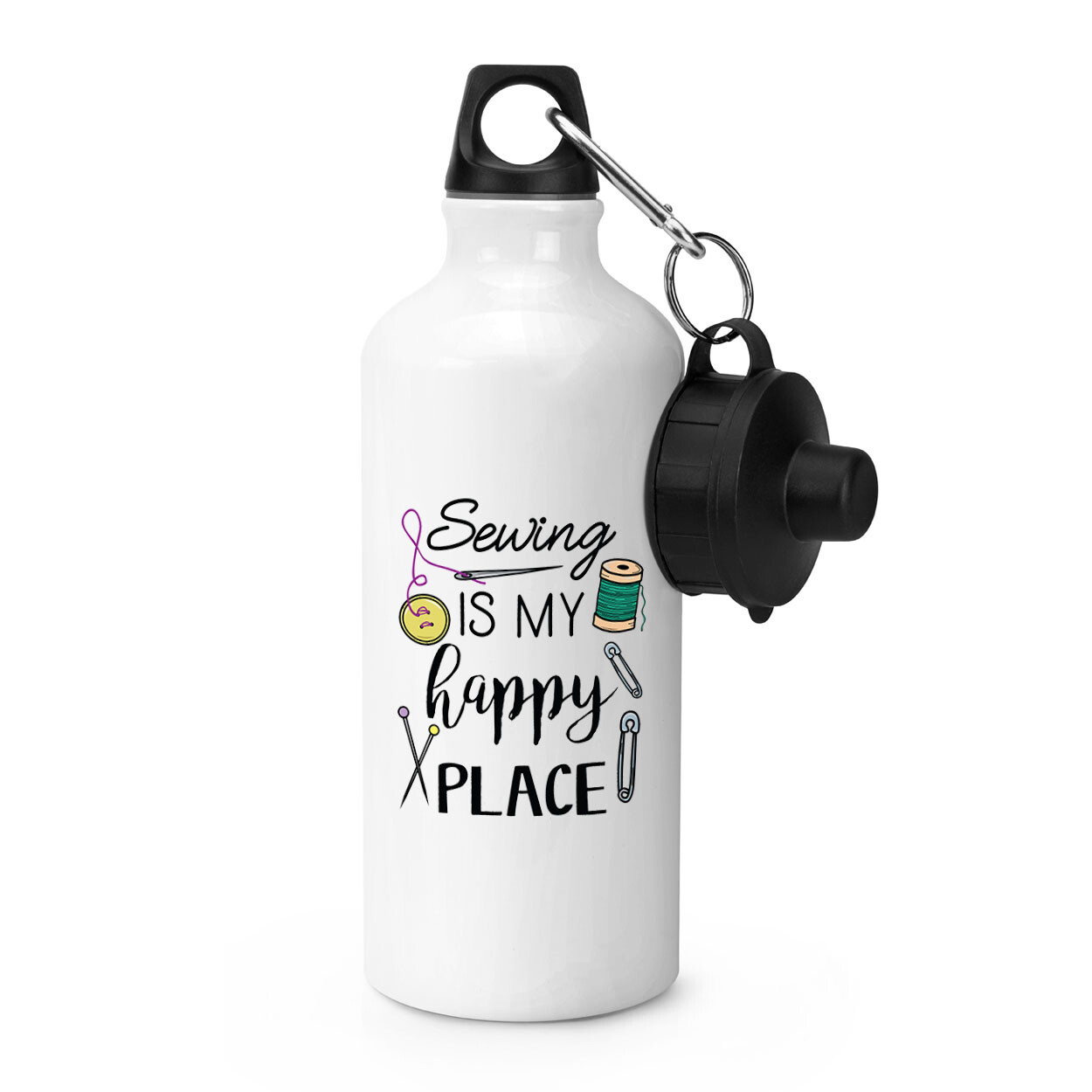 Sewing Is My Happy Place Sports Water Bottle Sewer Knitting Knitter Grandma Mum