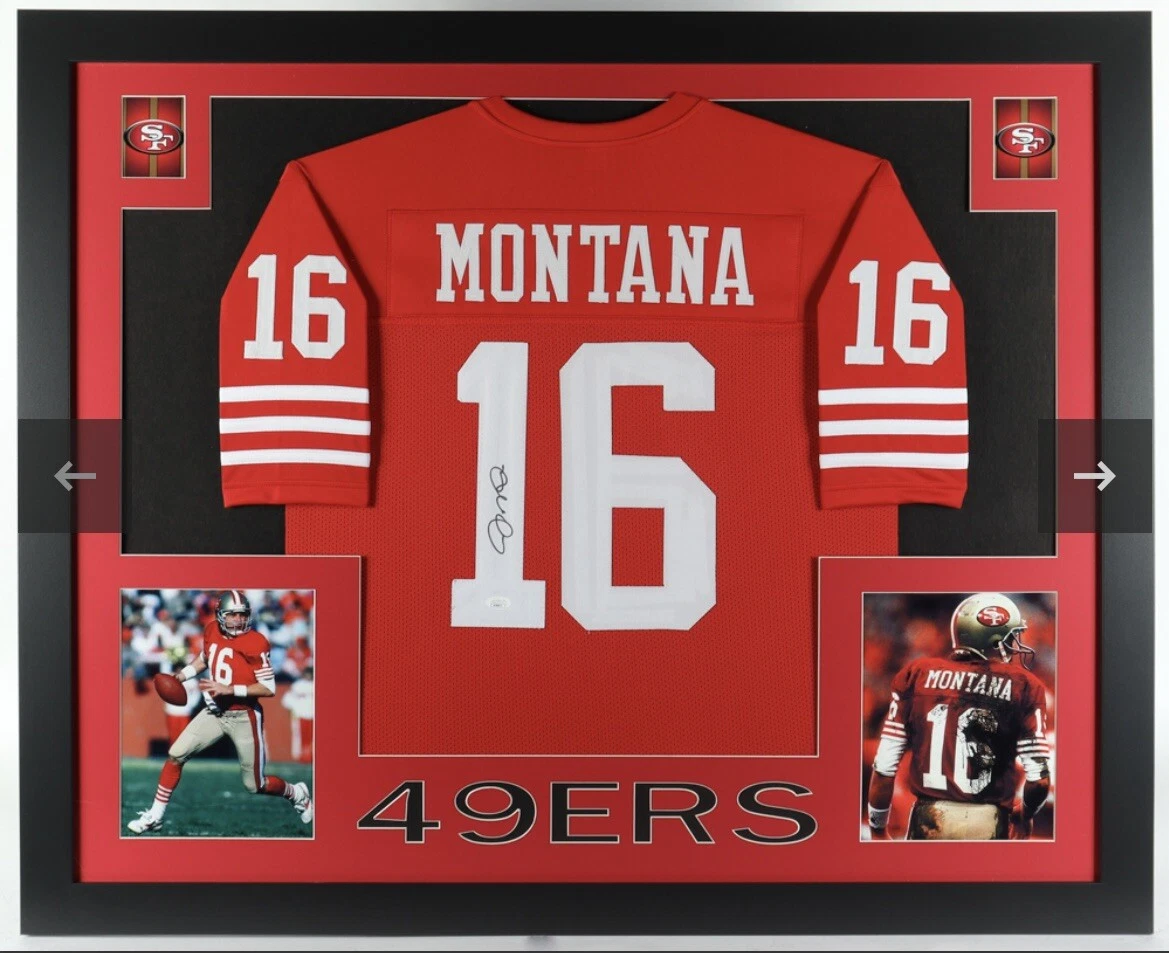 Joe Montana Signed Custom 35 x 43 Framed San Francisco 49ers Jersey Display  JSA!