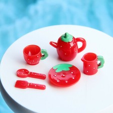 9PC Miniature Dollhouse 1/12 Teapot Teacup Kitchen Strawberry Cups Accessories