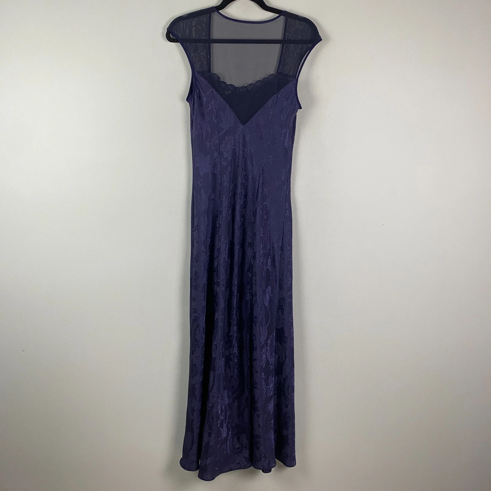 UNDERCOVER Maxi abito slip vintage Victoria’s Secret taglia grande etichetta oro blu navy floreale