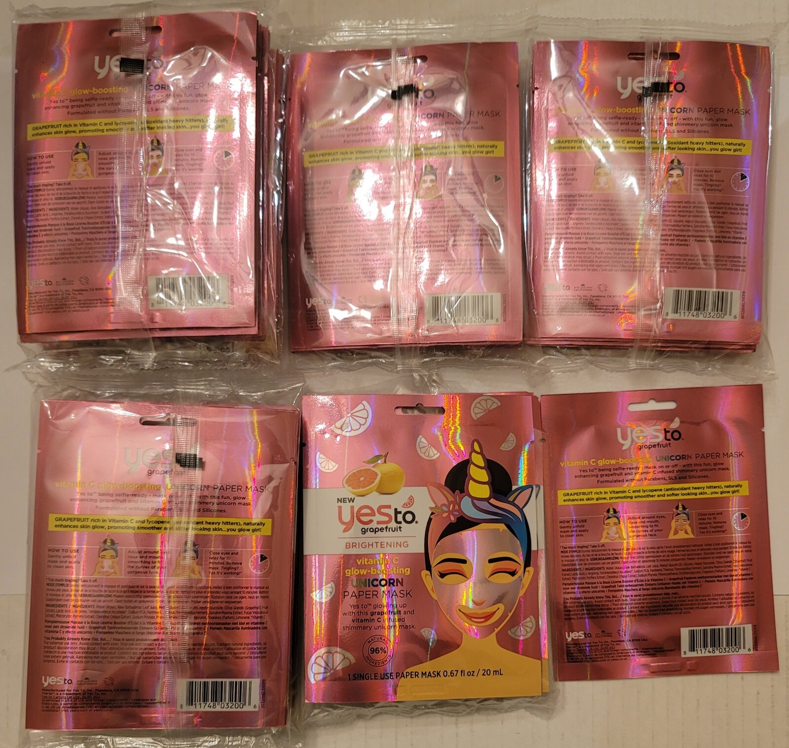 42 Yes To Grapefruit Brightening Vitamin C Glow Boosting Unicorn Paper Mask. NEW