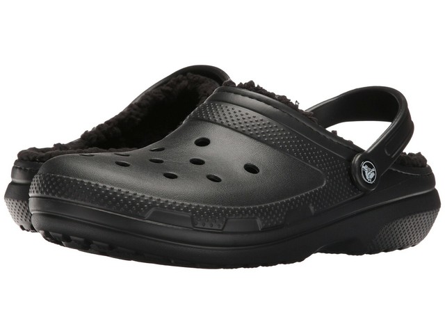 crocs black with fur