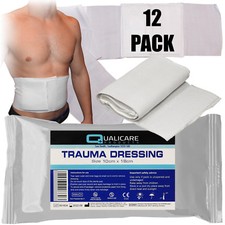 12 x Qualicare Emergency Trauma FFD Field Blood Wound Bandage Dressing 10cmx18cm