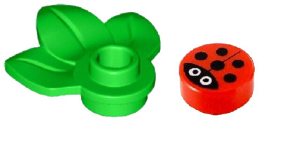  LEGO New Bright Green Leaf Open Stud/Red Round Tile 1x1 Ladybug Pattern D650