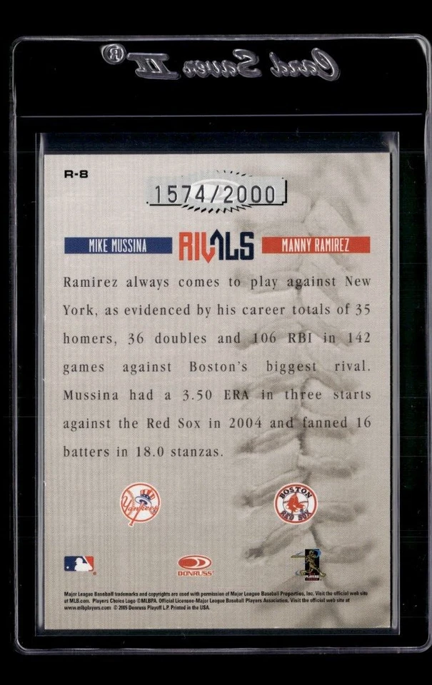 2005 Donruss Leather & Lumber Rivals Mike Mussina Manny Ramirez /2000 - Image 2 of 2