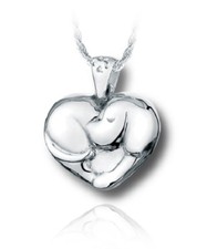 Sterling Silver Sleeping Puppy Heart Cremation Urn Pendant for Ashes w/Chain