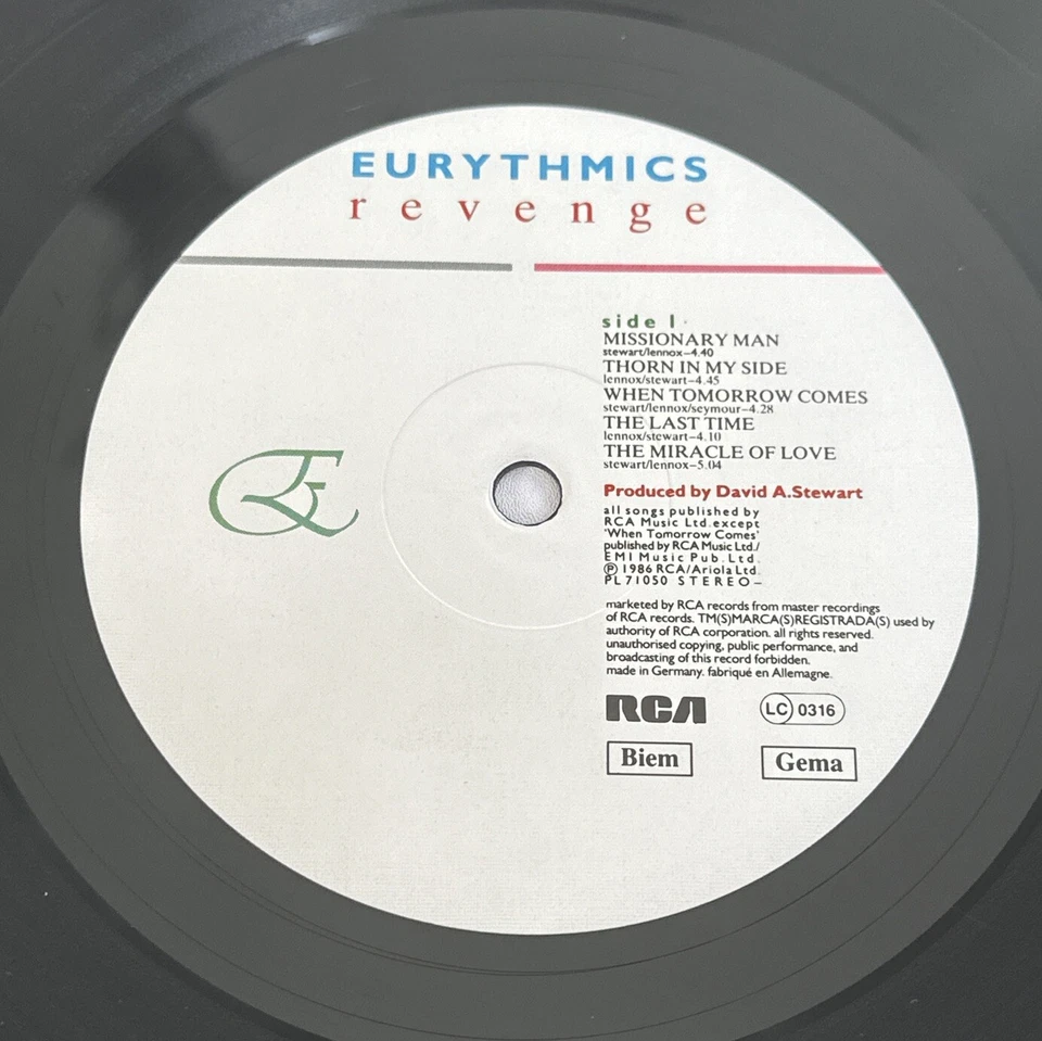 Eurythmics - Revenge ~ Vinyl LP Record 80s Pop + Inner Lyric NM / NM - Image 4 of 4