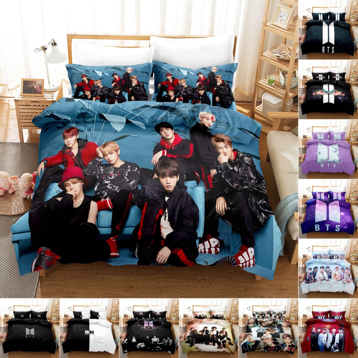 BTS Bangtan Boys Bedding Set 3Pcs Quilt Duvet Cover Dorm Single