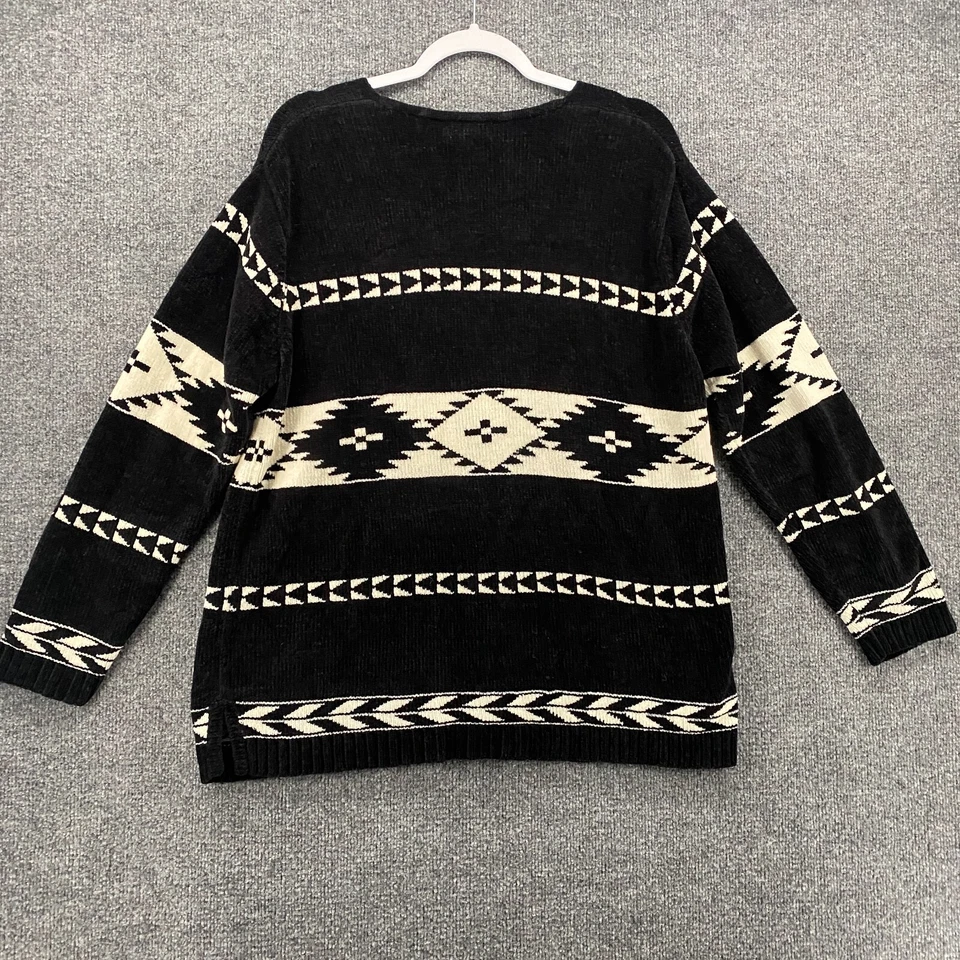 Suéter Ciervo Blanco Para Mujer L Negro Suave Cuello en V Manga Larga Azteca Rancho Occidental Foto 3 de 4