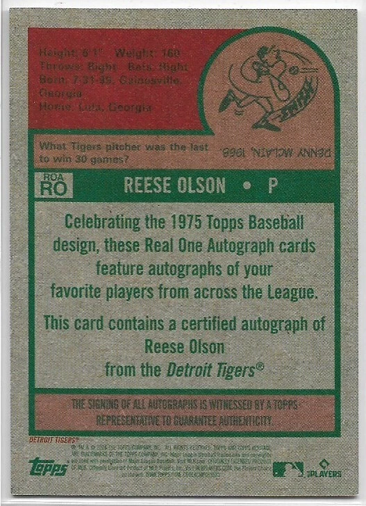 2024 Topps Heritage Reese Olson #ROA-RO Real One Rookie Auto Tigers On-Card - Image 2 of 2