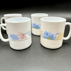 Arcopal France Flo Milk Glass Coffee Cups Mugs SET/4 Vintage Made in France