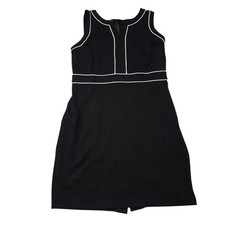 Talbots Black Sleeveless Sheath Dress White Piping Size 14