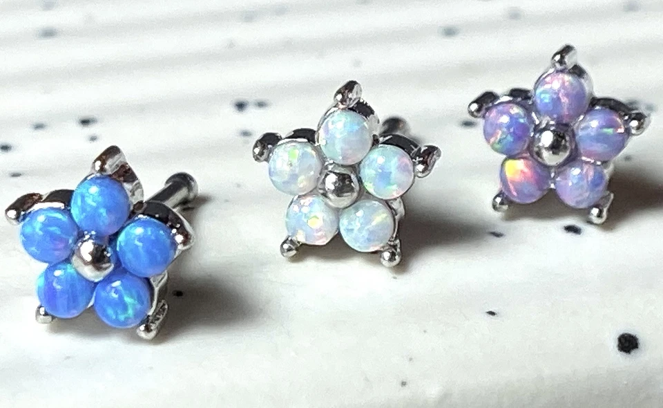 Anillo nariz hueso 316L acero quirúrgico 1 pieza cinco pétalos de ópalo flor 20 g Foto 4 de 4