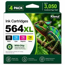 564XL Ink Cartridges Replacement 4 Pack BK/C/M/Y High Yield Ink Compatible