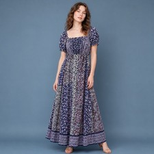 Lulus Neva Navy Floral Off Shoulder Maxi Dress M Wedding Guest Cottagecore Boho
