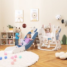 Toddler Slide & Swing Set 4-in-1 Indoor Playground w/Extended Slide