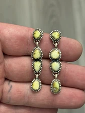 STERLING SILVER NATIVE AMERICAN SW PALOMINO TURQUOISE DROP DANGLE EARRINGS .925