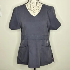 Vera Bradley Grey Medical Scrub Top Short Sleeves with Multiple Pockets Size S