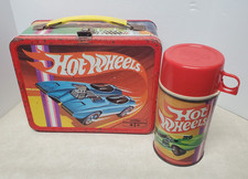 Vintage Hot Wheels Metal Lunchbox with Thermos. Toy Cars. Kids. Children. 1969