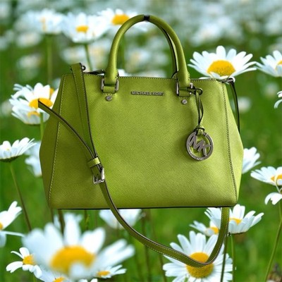 Michael Kors RP$429 New Leather Shoulder/crossbody Satchel In Kiwi Lg Sz