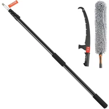 20 FT Pruning Saw Pole Manual Tree Pruner Telescopic Extension With Wash Brush