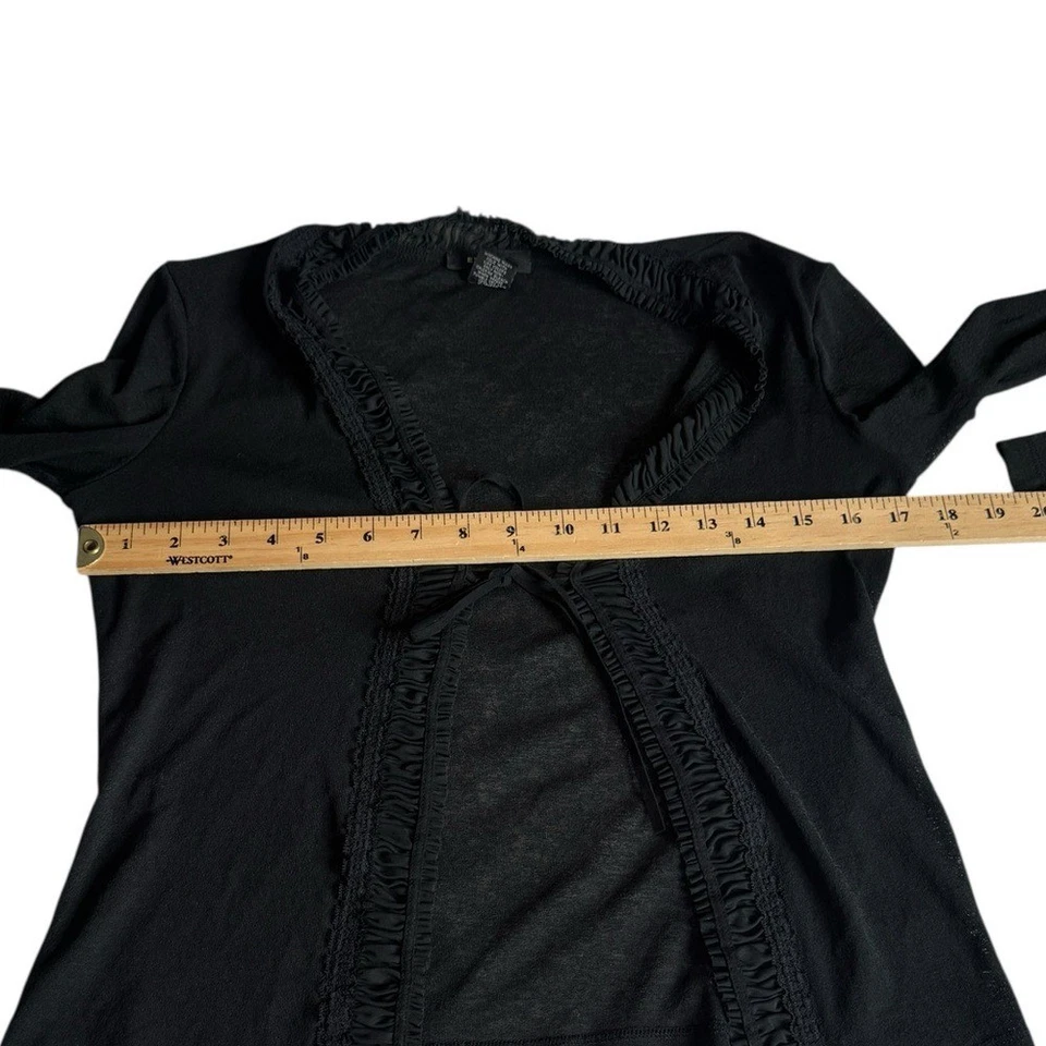 Cárdigan vintage Y2K Express negro transparente manga larga ribete con volantes para mujer pequeño Foto 4 de 4