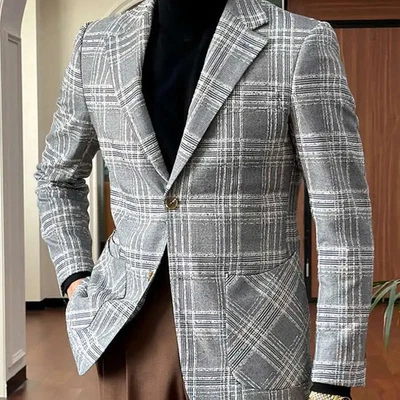 2025 Britische Männer Blazer Plaid Anzug Jacke Casual Masculino Checkered Jacke - Bild 1 von 4