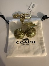 COACH Cherry GOLD SPARKLE Keychain or Bag Charm 77840 Authentic NWT WITH POUCH