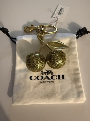 COACH Cherry GOLD SPARKLE Keychain or Bag Charm 77840 Authentic NWT WITH POUCH