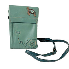 Chala Crossbody Bag Womens Teal Sea Turtle Embroidered Purse RFID Pocket Floral