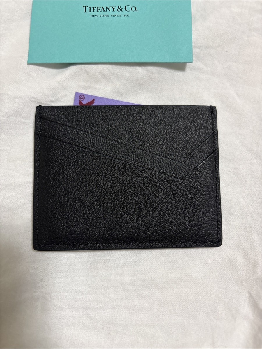 Tiffany & Co Black Leather Card Holder Wallet Gold T Logo NWT | eBay