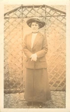 Girl in Severe Uniform Postcard RPPC Antique Edwardian Fashion 1910 Real PhotoN