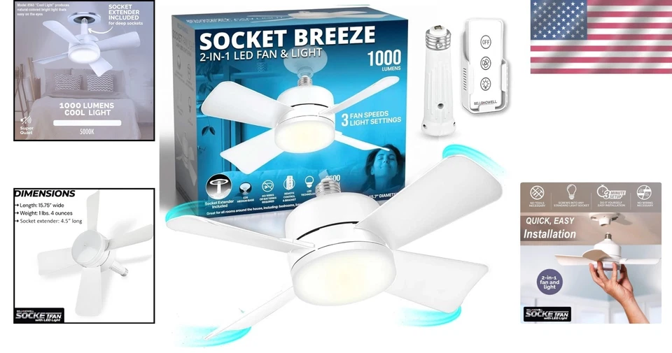 Socket Breeze Ceiling Fan with Adjustable Light - Image 2 of 4